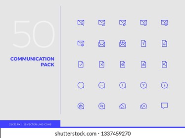Simple line icons pack of internet communication, sending files. Vector pictogram set for mobile phone user interface design, UX infographic, web app, business presentation. Sign and symbol collection