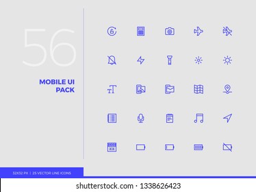 Simple line icons pack of smartphone user interface control. Vector pictogram set for mobile phone user interface design, UX infographics, web apps, business presentation. Sign and symbol collection.