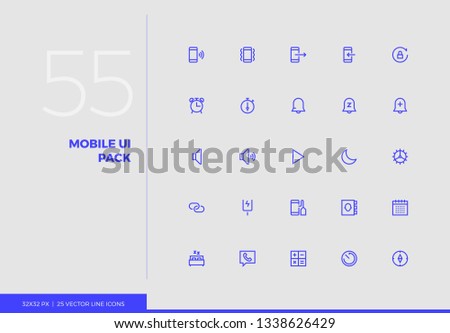 Simple line icons pack of smartphone user interface control. Vector pictogram set for mobile phone user interface design, UX infographics, web apps, business presentation. Sign and symbol collection.