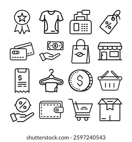  Simple Line Icons Representing E-commerce and Retail