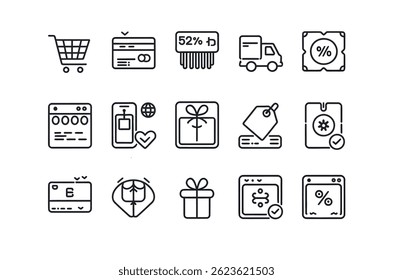 Simple Line Icons Representing E-commerce and Shipping Processes