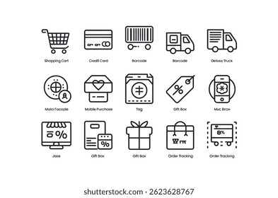 Simple Line Icons Representing E-commerce and Shipping Processes