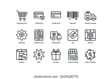 Simple Line Icons Representing E-commerce and Shipping Processes