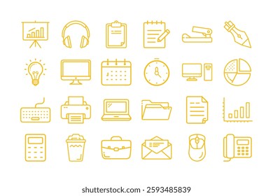 Simple Line Icons Representing Essential Office Equipment