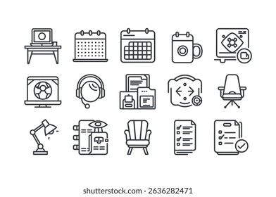 Simple Line Icons Representing Modern Work-From-Home Tools