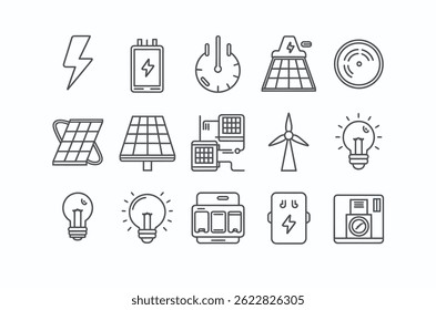 Simple Line Icons Representing Renewable Energy and Electricity