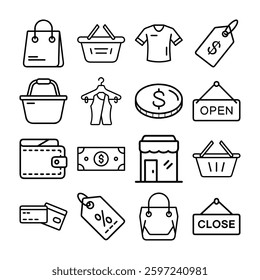  Simple Line Icons Representing Retail and Shopping