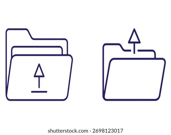 Ícones de linha simples que representam o upload de arquivos ou documentos para uma pasta.