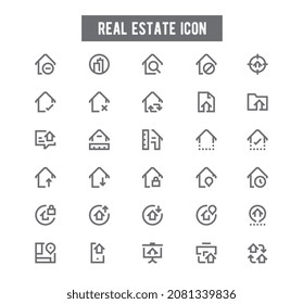 Simple Line Icons Set of Real Estate Related Vector. Contains such Icons as Map, Plan, Bedrooms, Area, Bell 