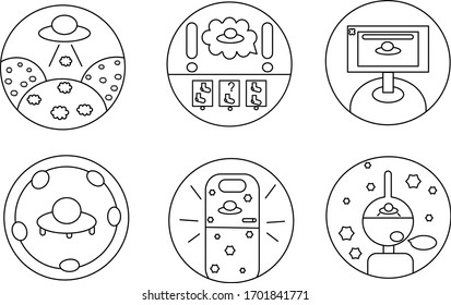 Simple line icons with UFO