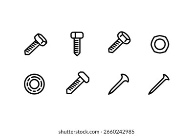 Simple Line Icons of Various Fasteners