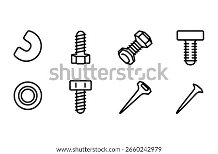 Simple Line Icons of Various Fasteners