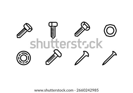 Simple Line Icons of Various Fasteners