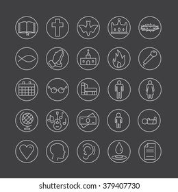 Simple line icons of various things related to Christianity and church for website or UI