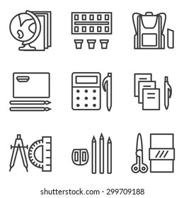 Simple line icons vector collection for school subjects. Mathematics, geography, drawing and other lessons for website or mobile app