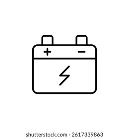 Simple Line Illustration of an Automotive Battery with Power Bolt Icon