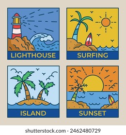 Simple line illustration of beach vacation theme.