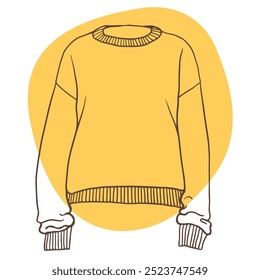 simple line illustration of a cozy sweater in warm yellow, ideal for  fashion blogs, or seasonal promotions. for digital art, apparel designs, or social media posts focused on fall fashion trends.