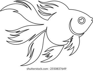 Simple line illustration depicting a graceful fish with fluid, flowing fins. Perfect as a design element for creativity and inspiration.