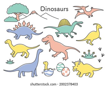 ilustración de línea simple de dinosaurios