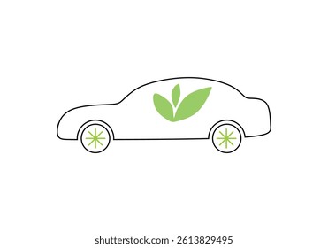 simple line illustration of an eco-friendly electric car powered by green energy