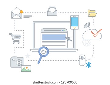 Simple line illustration of a modern business concept set  