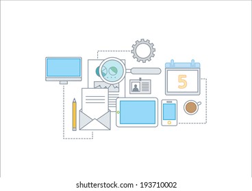 Simple line illustration of a modern business concept set 