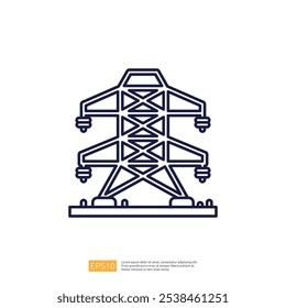 Uma ilustração de linha simples de uma torre de transmissão de energia, representando infraestrutura elétrica e distribuição de energia.