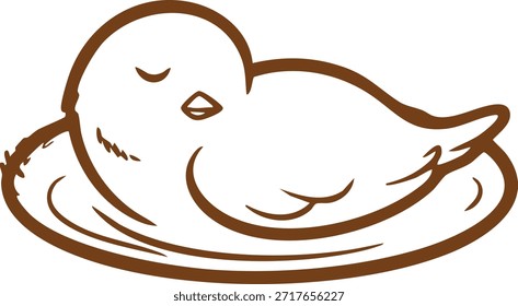 Simple line illustration of a small bird resting on a cozy nest, drawn with soft curves.