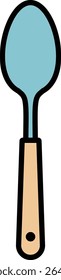 Ilustração de linha simples de colher com alça de madeira no fundo branco|utensílio de cozinha, louças, ícone de talheres