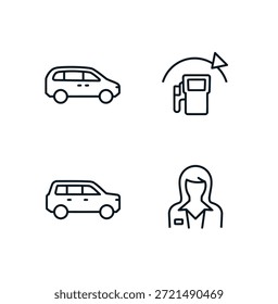Ilustraciones de línea simple de un coche, enchufe, pickup Página, y persona