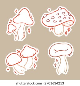 Simple line illustrations of various mushrooms, useful for botanical designs, educational materials, or mushroom-themed graphics.