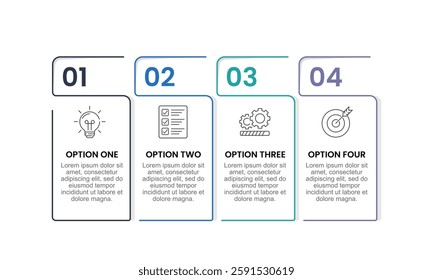 Simple line infographic with 4 numbers options. ​Presentation, Banner, Plan and Report. Vector illustration.