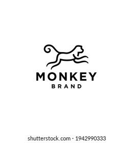 Simple line jumping monkey ape logo icon design vector in trendy minimal outline style, abstract outline symbol