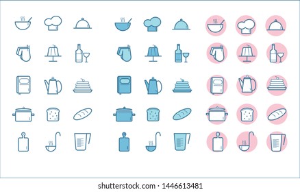 Simple line kitchen icons set. Elements for your design