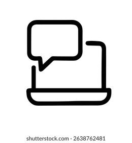 Simple Line Laptop with Speech Bubble Communication Concept Icon Design