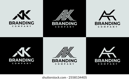 Simple line letter A K AK logo design set
