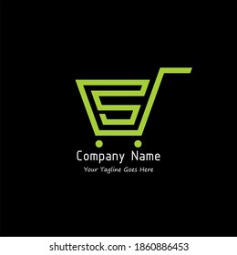Simple línea de letra S en forma de carrito de la compra para el logotipo de la tienda inicial.
