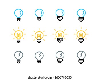 Simple Line Light bulb icon set. Light bulb vector icon in trendy flat style