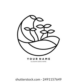 simple line logo of agriculture.abstract logo combination of soil lines and plant seeds.vector illustration