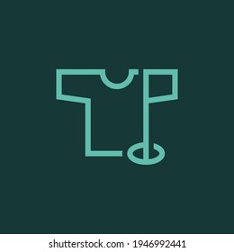 simple line logo combination of t-shirt symbol with golf hole and flag. editable and easy to custom