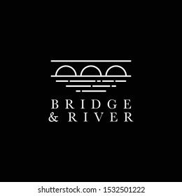 Simple line logo design of the bridge and river with dark background - EPS10 - Vector.