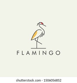Simple Line Logo Flamingo - Vector Design Illustration of Light Background