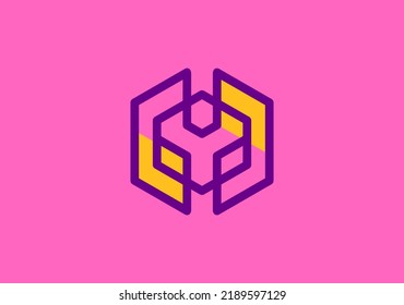 Simple line logo for hive hexagon with pink background