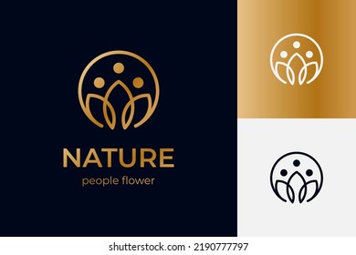 einfaches Lotus fllower Logo-Design mit Menschen, abstrakter Schönheitssalon für Kosmetikmarke, Kreis lässt Logotype Design luxuriöse Vektorgrafik-Logo-Vorlage