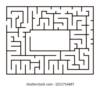 Simple line maze or labyrinth with empty space in the center on a white background. Vector illustration. Education logic game for kids. Brain trainer. Find the way and right solution for exit.