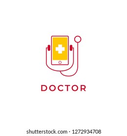 Simple Line Mobile Doctor Logo Medical Icon App Icon, Stethoscope Logo
