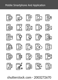 línea simple de iconos de la tecnología de smartphone móvil paquete ilustración vectorial