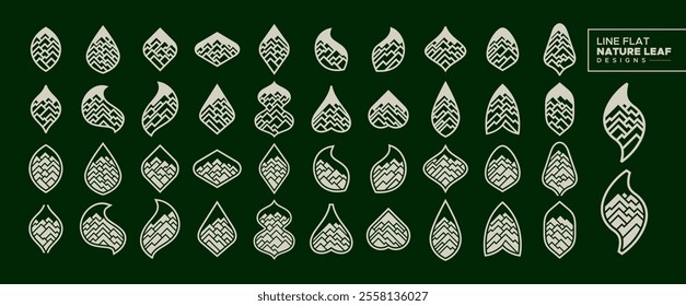 Simple line mountain leaf logo design set