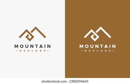 Simple Line Mountain vector logo in a modern style. Top of the mountain in the form of letter M